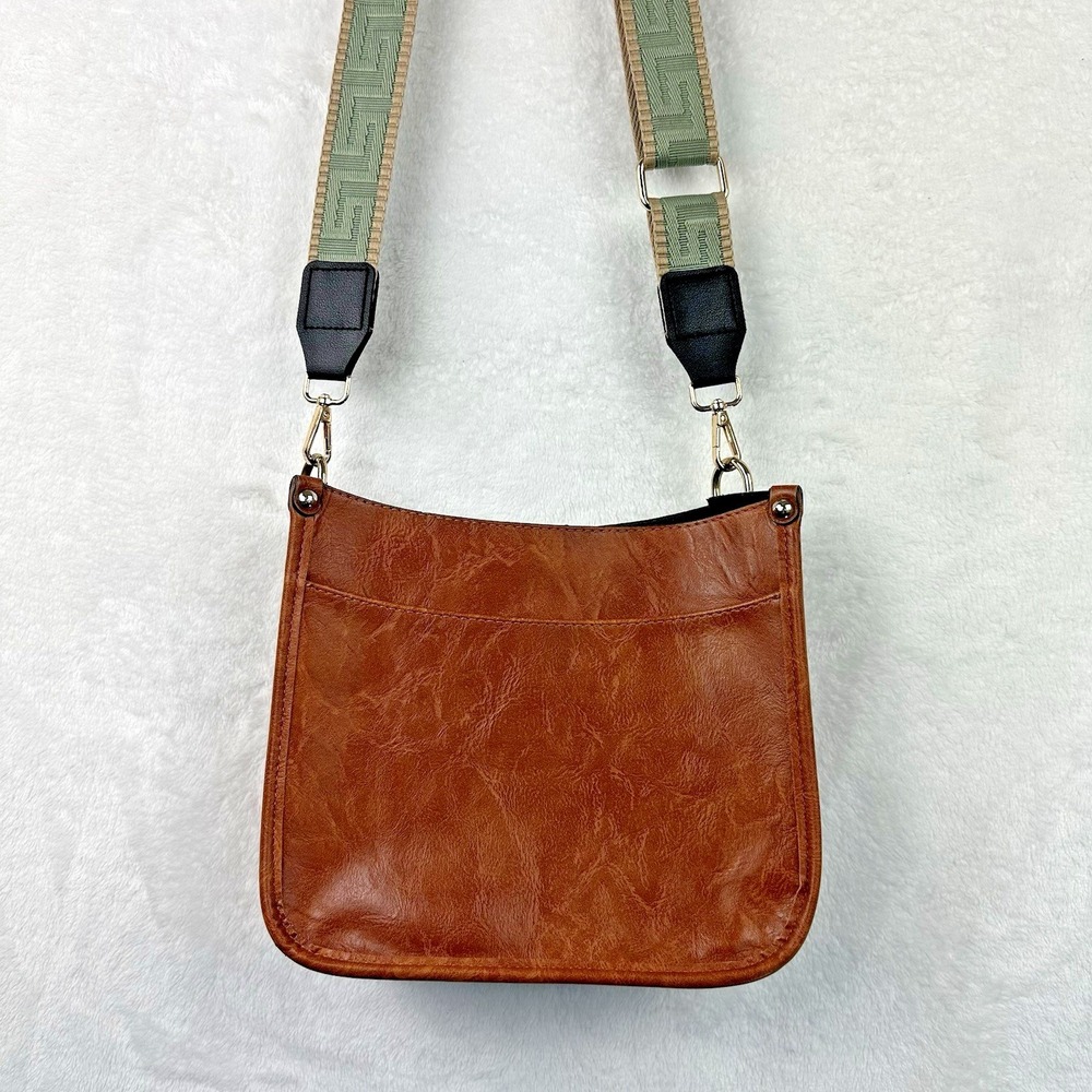 Crossbody Purse Faux Leather Brown Removable Shoulder Strap Teal Pockets